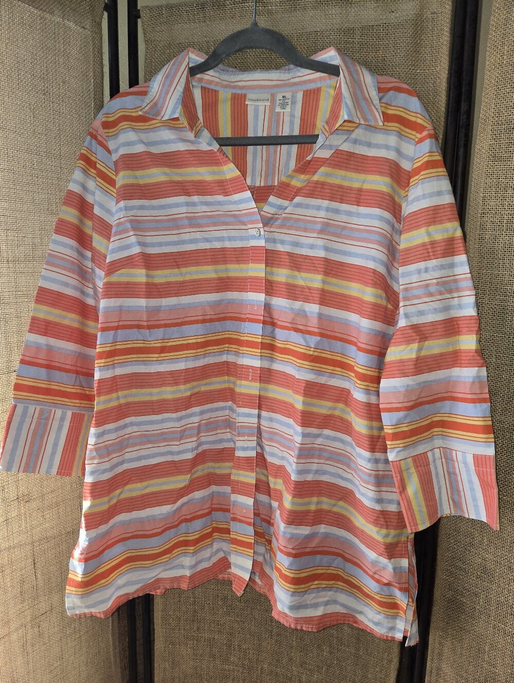 Women's NWOT Westbound Button Up Back Multicolor Stripe 3/4 Sleeve Top XL